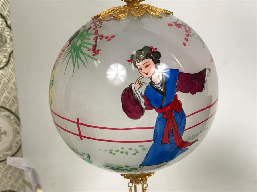 Reverse Painted Asian Glass Ball With Stand And Original Box Plus Reverse Painted Ornament With Box [Photo 6]