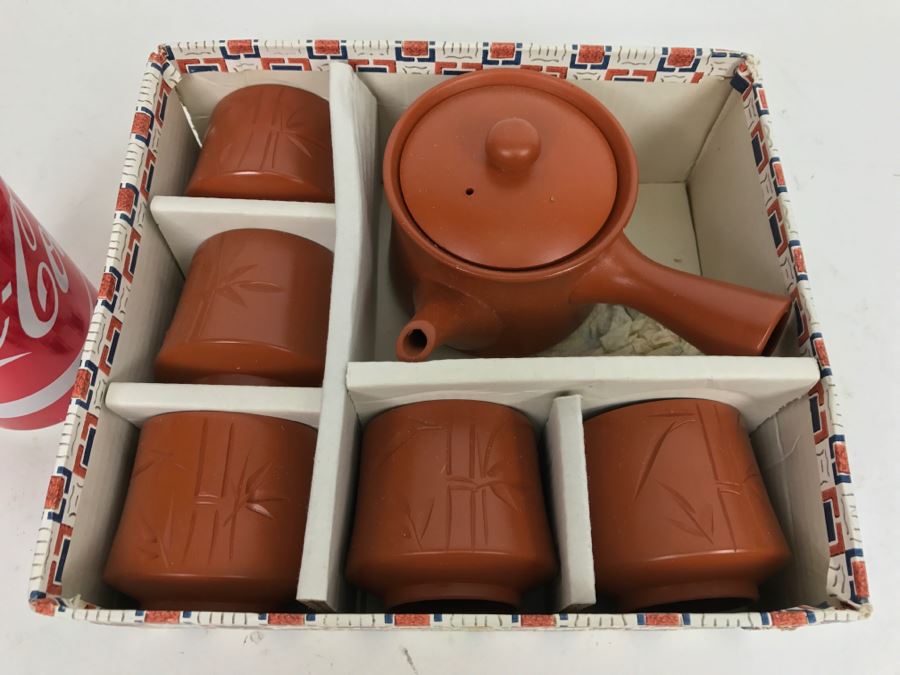 Japanese Tea Set Each Piece Signed With Bamboo Motif New In Original Box [Photo 5]