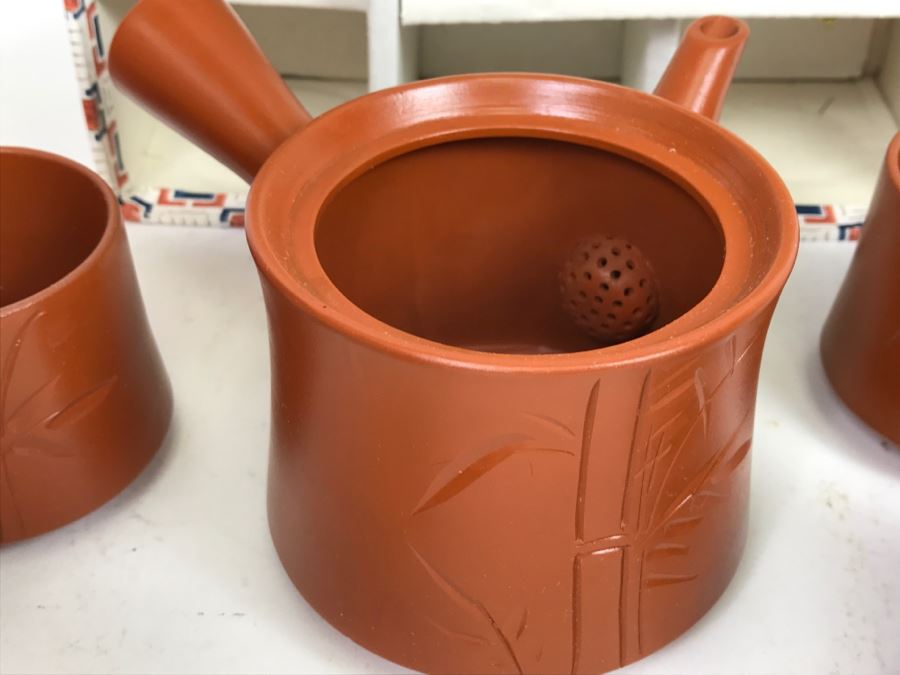 Japanese Tea Set Each Piece Signed With Bamboo Motif New In Original Box [Photo 11]