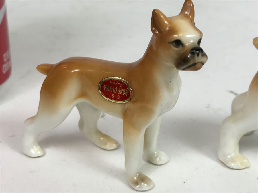 Set Of 3 Miniature Japanese Vases Plus Pair Of Bone China Japanese Boxer Dog Figurines [Photo 9]