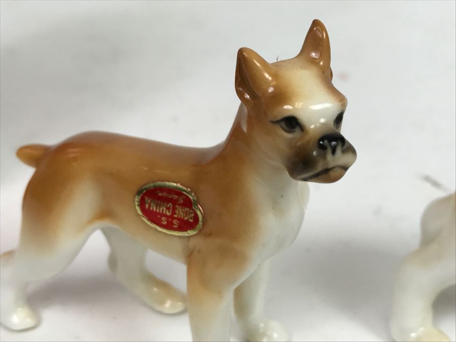 Set Of 3 Miniature Japanese Vases Plus Pair Of Bone China Japanese Boxer Dog Figurines [Photo 10]