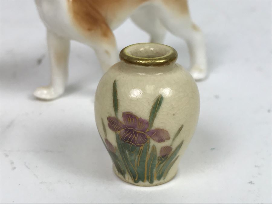Set Of 3 Miniature Japanese Vases Plus Pair Of Bone China Japanese Boxer Dog Figurines [Photo 4]