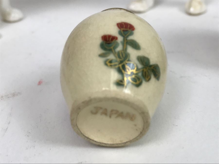 Set Of 3 Miniature Japanese Vases Plus Pair Of Bone China Japanese Boxer Dog Figurines [Photo 5]