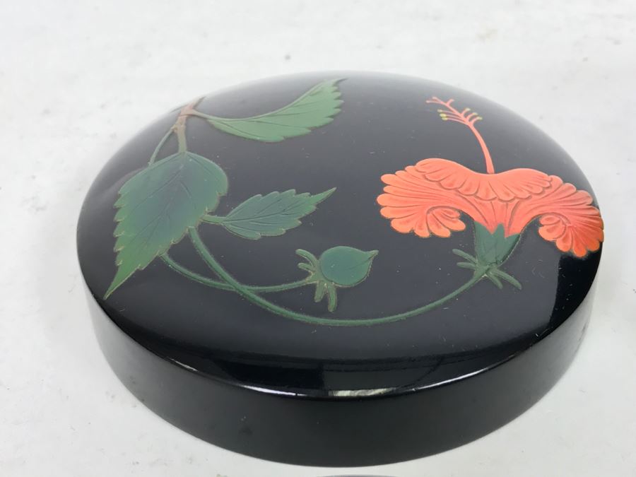 Set Of Bembo Japanese Lacquer Coasters Hibiscus With Lacquer Storage Case By Ryukyu Lauquer Ware Co. [Photo 12]