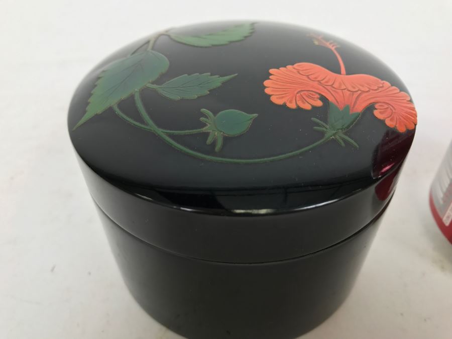 Set Of Bembo Japanese Lacquer Coasters Hibiscus With Lacquer Storage Case By Ryukyu Lauquer Ware Co. [Photo 6]