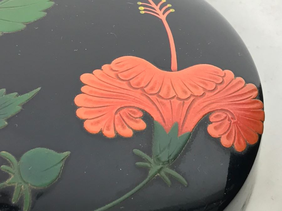 Set Of Bembo Japanese Lacquer Coasters Hibiscus With Lacquer Storage Case By Ryukyu Lauquer Ware Co. [Photo 15]
