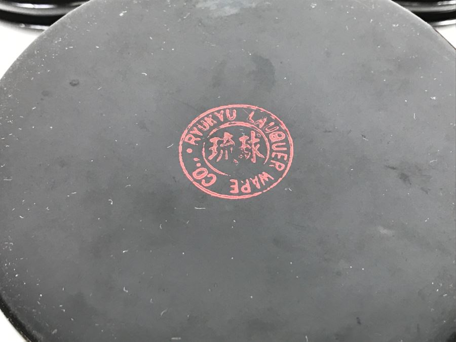 Set Of Bembo Japanese Lacquer Coasters Hibiscus With Lacquer Storage Case By Ryukyu Lauquer Ware Co. [Photo 2]