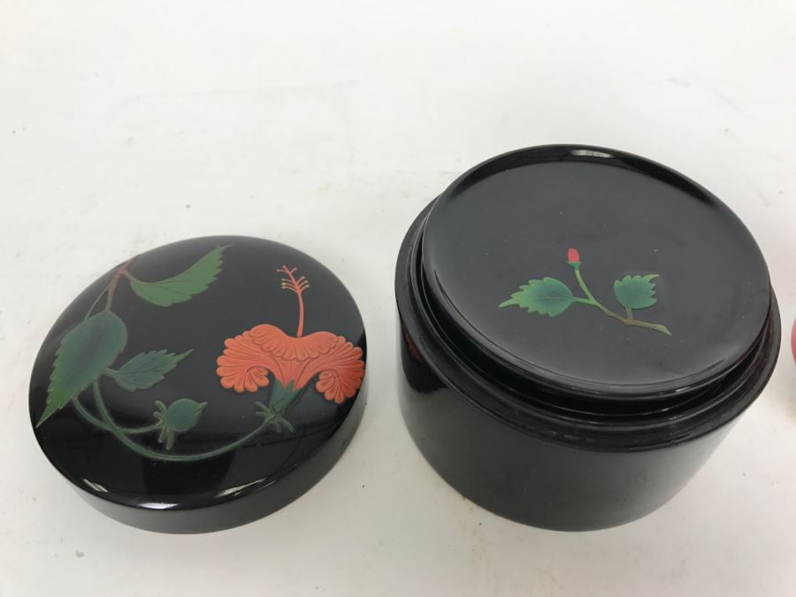 Set Of Bembo Japanese Lacquer Coasters Hibiscus With Lacquer Storage Case By Ryukyu Lauquer Ware Co. [Photo 8]