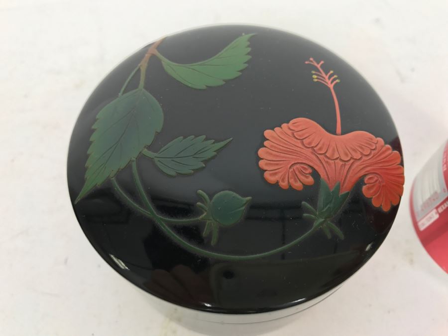 Set Of Bembo Japanese Lacquer Coasters Hibiscus With Lacquer Storage Case By Ryukyu Lauquer Ware Co. [Photo 5]