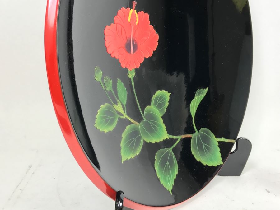 Bembo Okinawa Japanese Lacquer Hibuscus Large Plate Best Lacquerware In Far East [Photo 9]