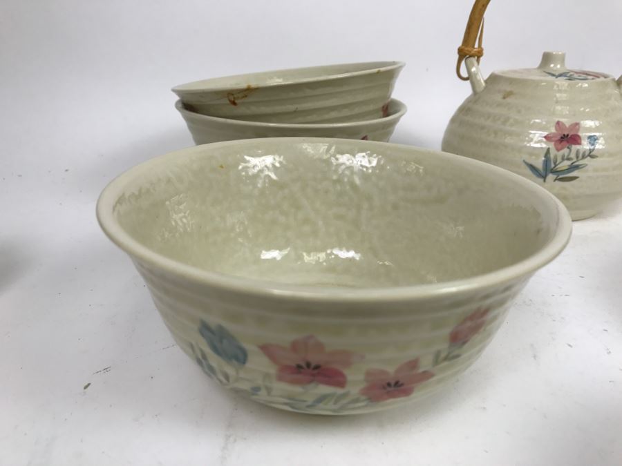 Vintage ~28 Piece Japanese Hand Painted White Glaze Pottery Signed China Tea Set [Photo 21]