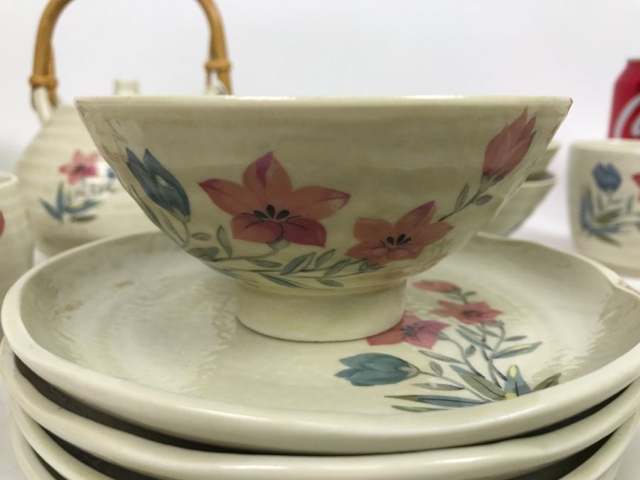 Vintage ~28 Piece Japanese Hand Painted White Glaze Pottery Signed China Tea Set [Photo 18]