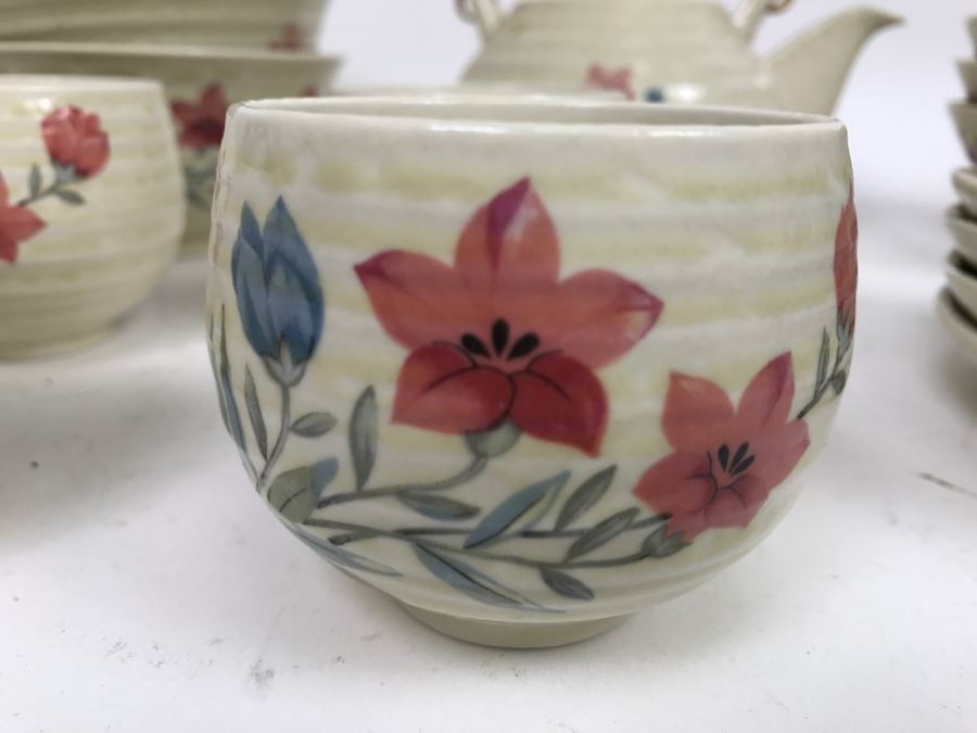Vintage ~28 Piece Japanese Hand Painted White Glaze Pottery Signed China Tea Set [Photo 9]