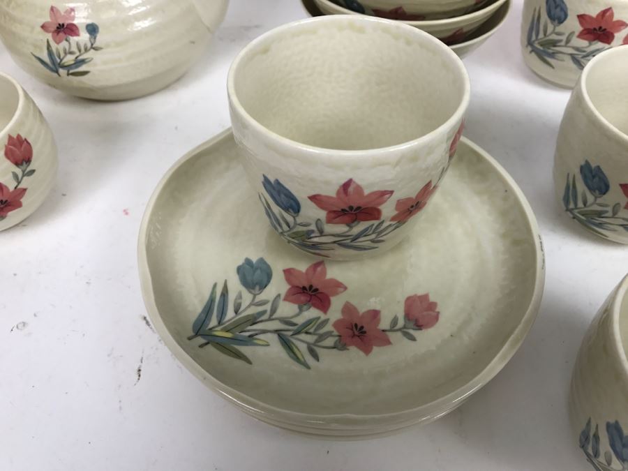 Vintage ~28 Piece Japanese Hand Painted White Glaze Pottery Signed China Tea Set [Photo 13]