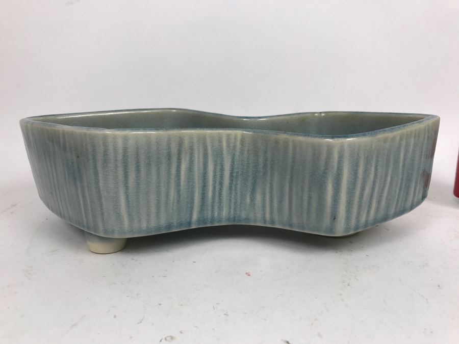 Large Japanese Light Blue Glaze Floral Arrangement Planter [Photo 5]
