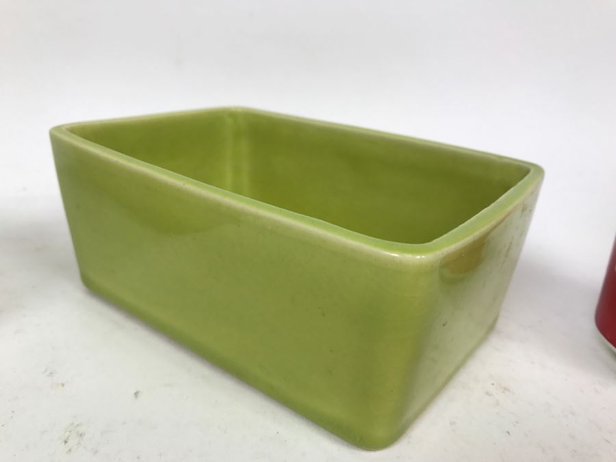 Pair Of Signed Asian Lime Green Glaze Planters [Photo 4]