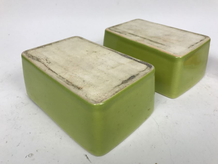 Pair Of Signed Asian Lime Green Glaze Planters [Photo 6]