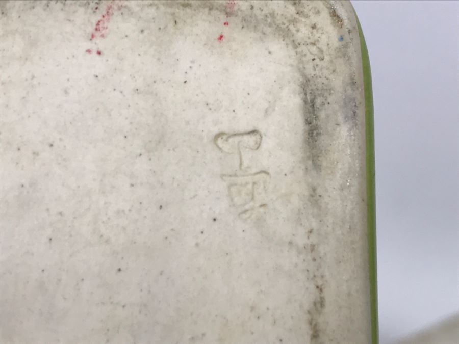 Pair Of Signed Asian Lime Green Glaze Planters [Photo 3]