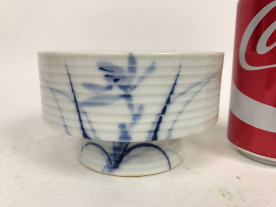Stunning Blue And White Asian Footed Bowl Signed Underneath