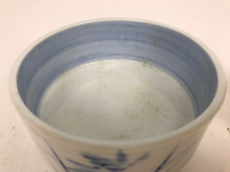 Stunning Blue And White Asian Footed Bowl Signed Underneath [Photo 7]