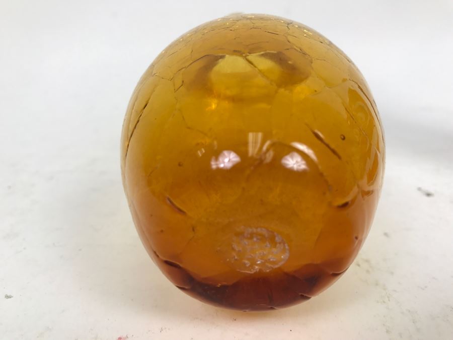 Small Amber Crackle Glass Pitcher With Fluted Rim Art Glass Possibly Japanese [Photo 7]