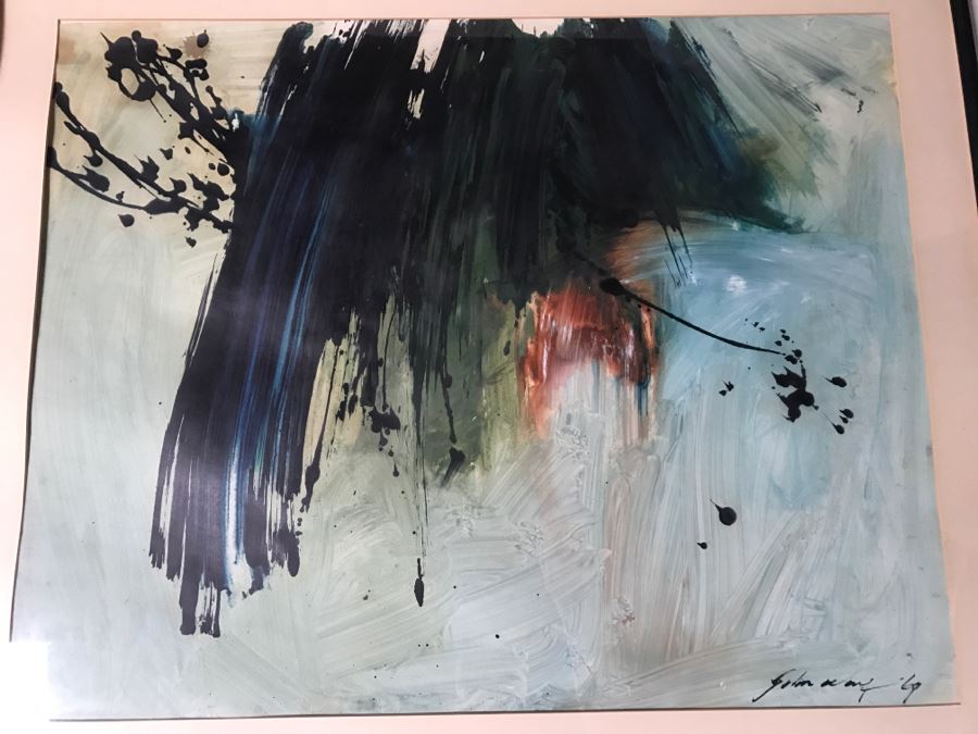 Vintage 1969 EARLY ORIGINAL Modernist Abstract Chinese Painting On Paper By John Way Aka Wei Letang (1921 - 2012) - 30' X 24' [Photo 3]