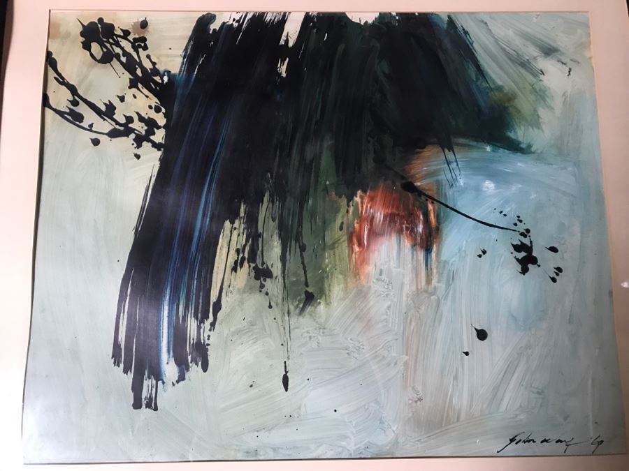 Vintage 1969 EARLY ORIGINAL Modernist Abstract Chinese Painting On Paper By John Way Aka Wei Letang (1921 - 2012) - 30' X 24' [Photo 5]