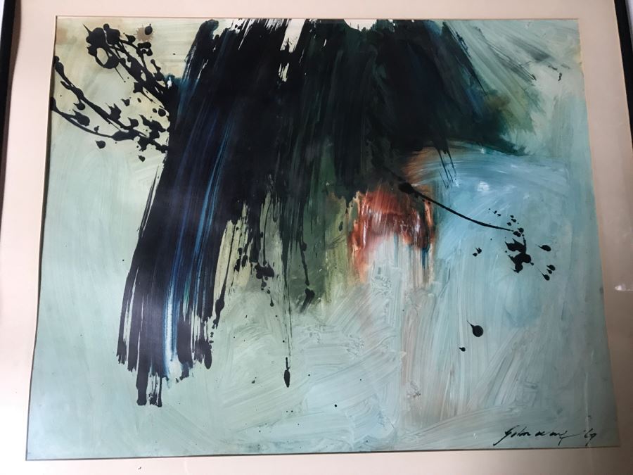 Vintage 1969 EARLY ORIGINAL Modernist Abstract Chinese Painting On Paper By John Way Aka Wei Letang (1921 - 2012) - 30' X 24' [Photo 4]