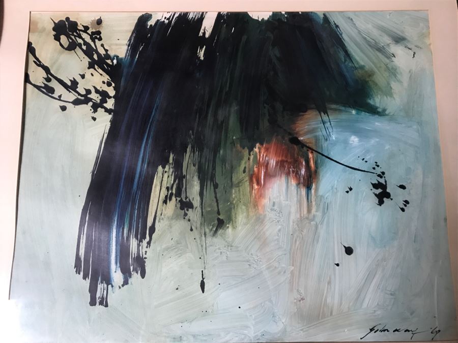 Vintage 1969 EARLY ORIGINAL Modernist Abstract Chinese Painting On Paper By John Way Aka Wei Letang (1921 - 2012) - 30' X 24' [Photo 11]