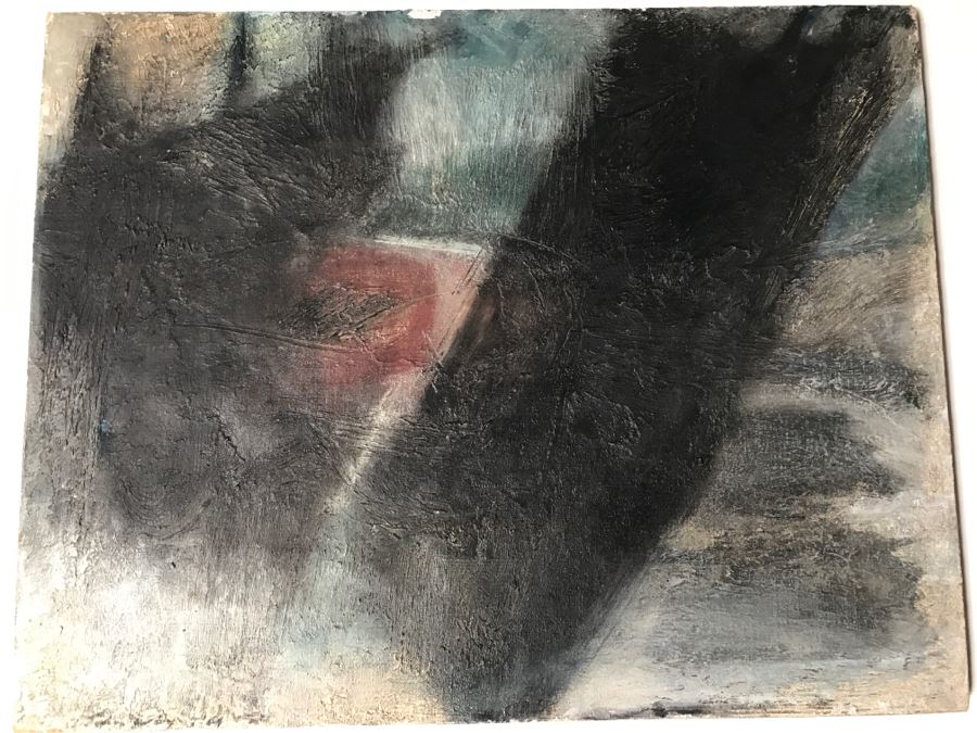 Vintage 1964 EARLY ORIGINAL Modernist Abstract Chinese Oil On Canvas Painting By John Way Aka Wei Letang (1921 - 2012) - 29' X 23' [Photo 3]