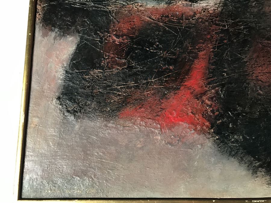 Vintage 1964 EARLY ORIGINAL Modernist Abstract Chinese Oil On Canvas Painting By John Way Aka Wei Letang (1921 - 2012) - 29' X 23' [Photo 6]