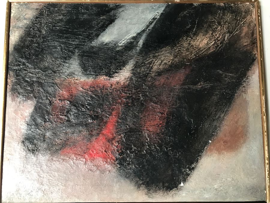 Vintage 1964 EARLY ORIGINAL Modernist Abstract Chinese Oil On Canvas Painting By John Way Aka Wei Letang (1921 - 2012) - 29' X 23' [Photo 3]