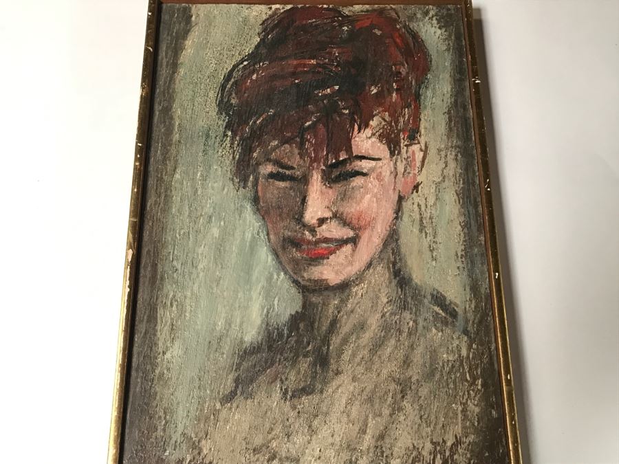 Vintage 1964 EARLY ORIGINAL Modernist Chinese Oil On Canvas Painting RARE Portrait By John Way Aka Wei Letang (1921 - 2012) - 13' x 19' [Photo 12]