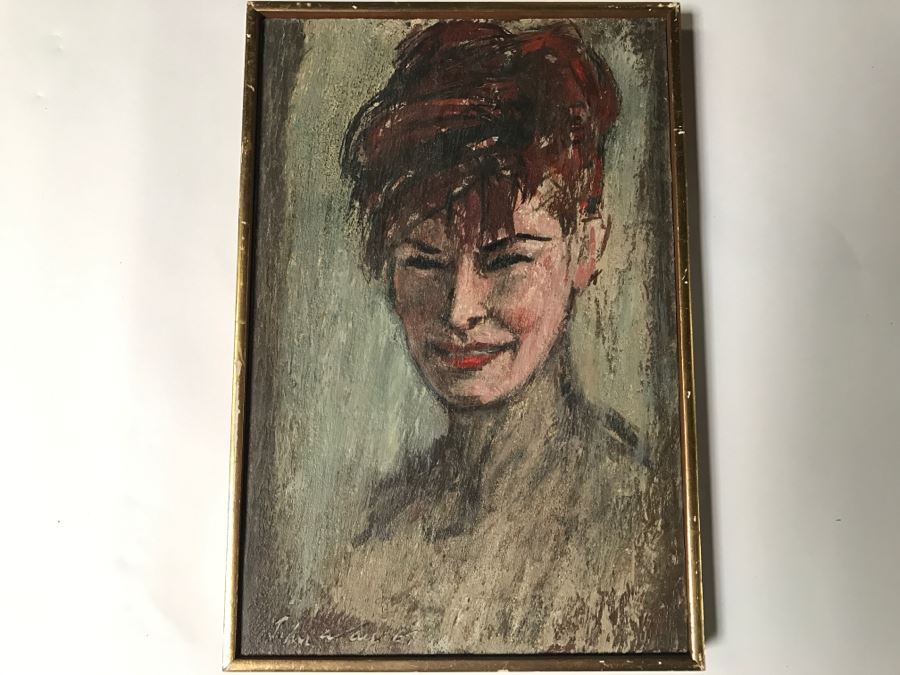 Vintage 1964 EARLY ORIGINAL Modernist Chinese Oil On Canvas Painting RARE Portrait By John Way Aka Wei Letang (1921 - 2012) - 13' x 19' [Photo 1]
