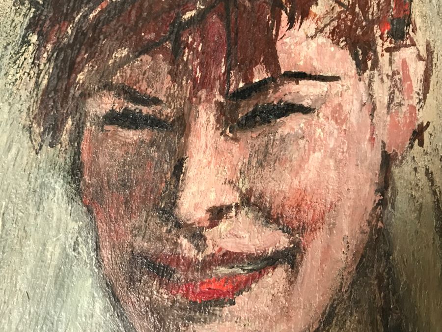 Vintage 1964 EARLY ORIGINAL Modernist Chinese Oil On Canvas Painting RARE Portrait By John Way Aka Wei Letang (1921 - 2012) - 13' x 19' [Photo 9]