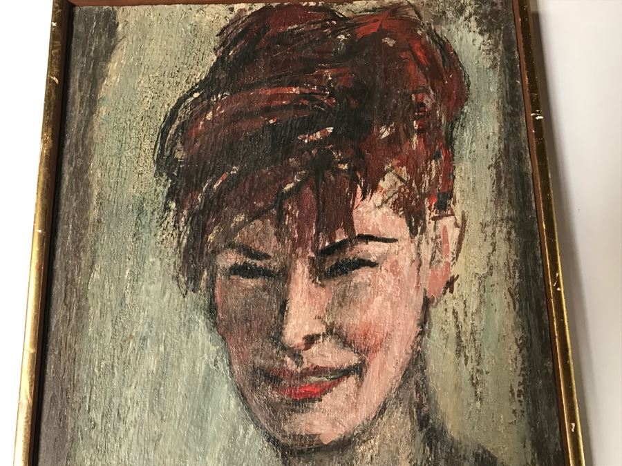 Vintage 1964 EARLY ORIGINAL Modernist Chinese Oil On Canvas Painting RARE Portrait By John Way Aka Wei Letang (1921 - 2012) - 13' x 19' [Photo 8]