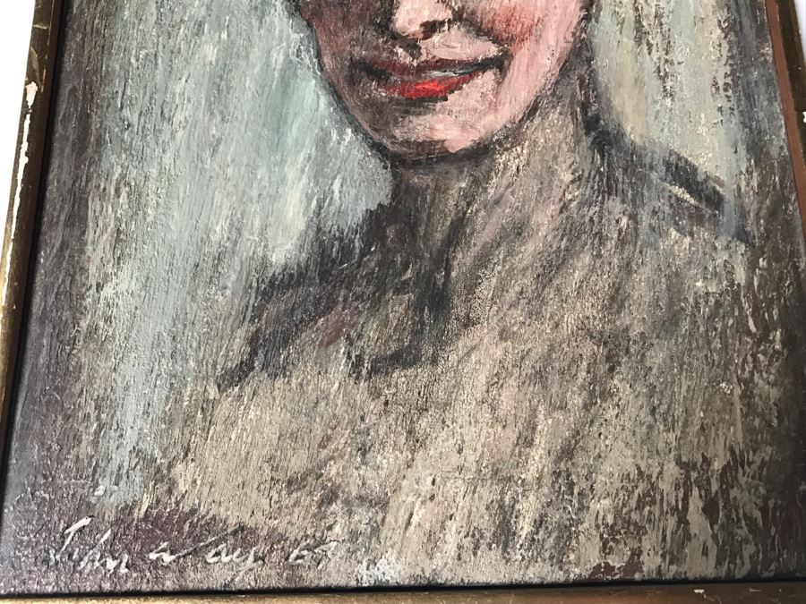 Vintage 1964 EARLY ORIGINAL Modernist Chinese Oil On Canvas Painting RARE Portrait By John Way Aka Wei Letang (1921 - 2012) - 13' x 19' [Photo 11]