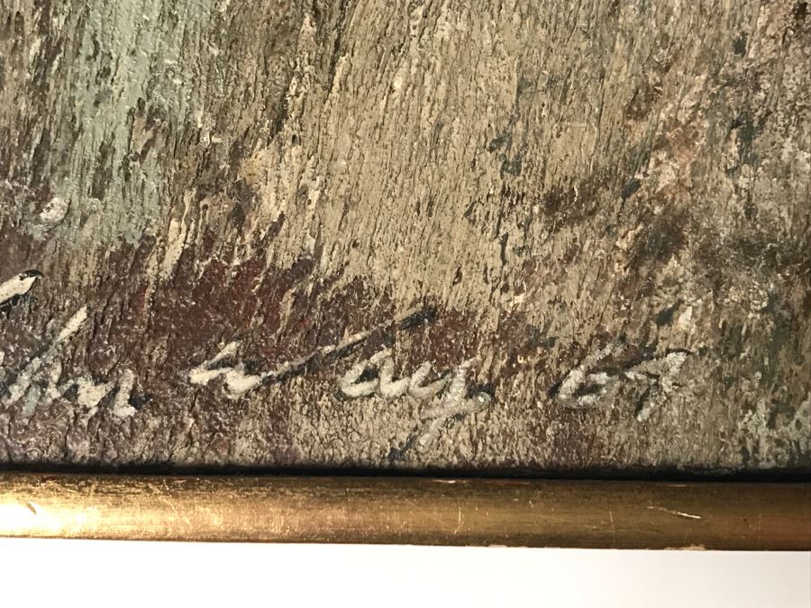 Vintage 1964 EARLY ORIGINAL Modernist Chinese Oil On Canvas Painting RARE Portrait By John Way Aka Wei Letang (1921 - 2012) - 13' x 19' [Photo 5]