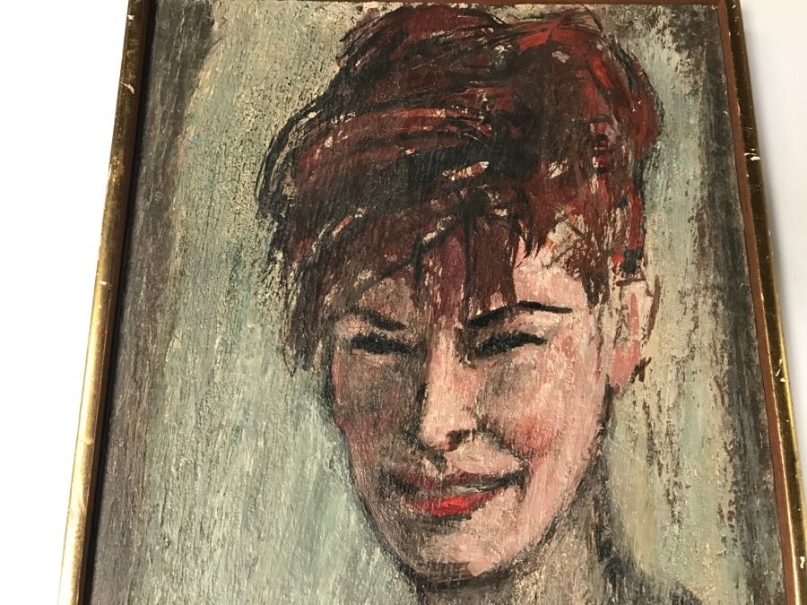 Vintage 1964 EARLY ORIGINAL Modernist Chinese Oil On Canvas Painting RARE Portrait By John Way Aka Wei Letang (1921 - 2012) - 13' x 19' [Photo 3]