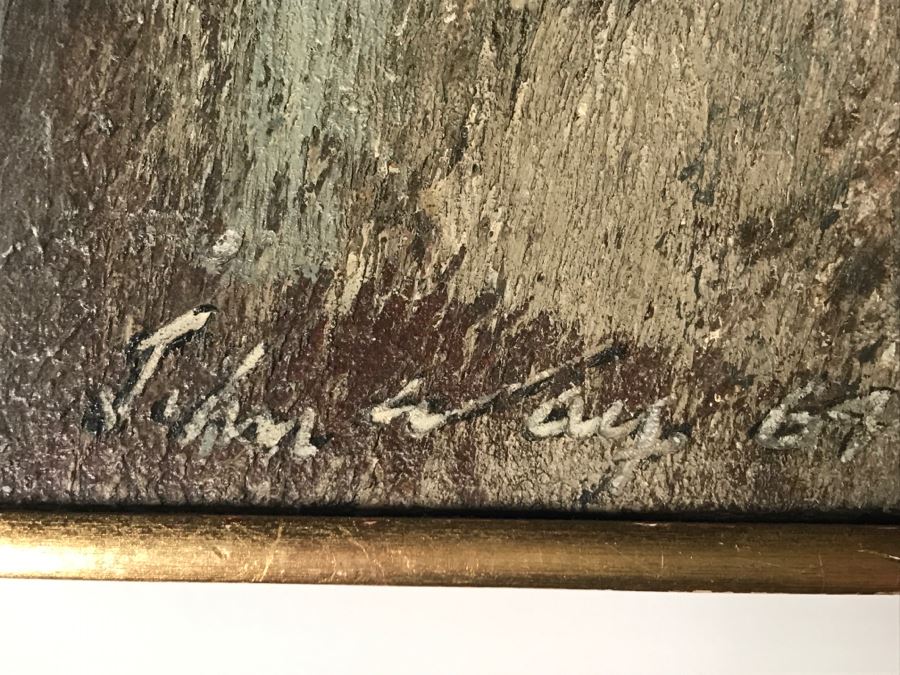 Vintage 1964 EARLY ORIGINAL Modernist Chinese Oil On Canvas Painting RARE Portrait By John Way Aka Wei Letang (1921 - 2012) - 13' x 19' [Photo 6]