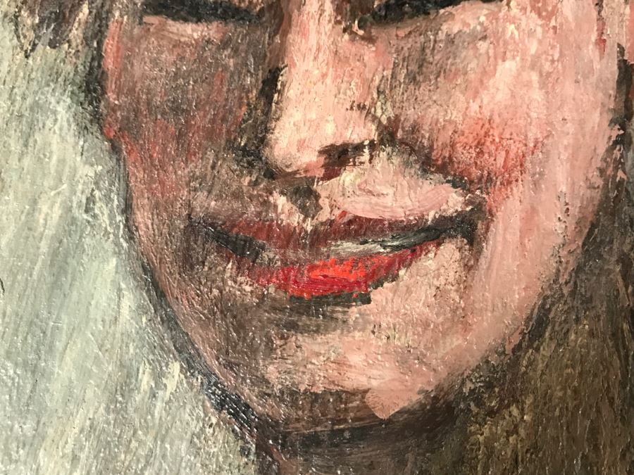 Vintage 1964 EARLY ORIGINAL Modernist Chinese Oil On Canvas Painting RARE Portrait By John Way Aka Wei Letang (1921 - 2012) - 13' x 19' [Photo 10]