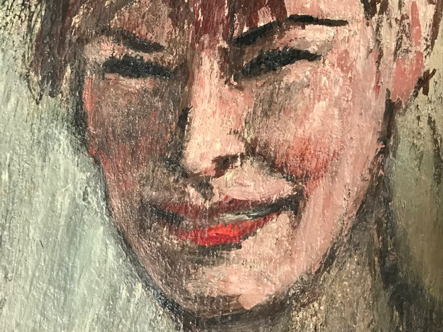 Vintage 1964 EARLY ORIGINAL Modernist Chinese Oil On Canvas Painting RARE Portrait By John Way Aka Wei Letang (1921 - 2012) - 13' x 19' [Photo 7]