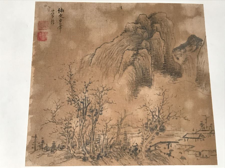 HUGE Collection Of 10 ORIGINAL Chinese Paintings In Embroidered Silk Album Stored Within A Rosewood Presentation Box - See All Photos [Photo 82]