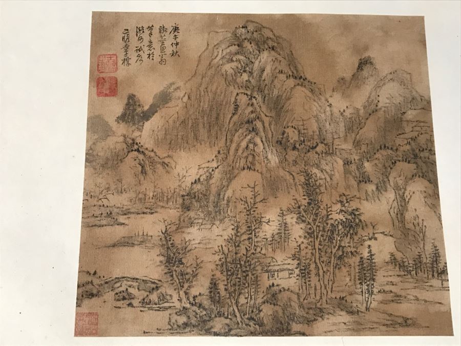 HUGE Collection Of 10 ORIGINAL Chinese Paintings In Embroidered Silk Album Stored Within A Rosewood Presentation Box - See All Photos [Photo 13]