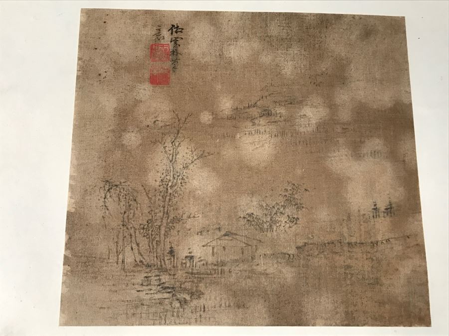 HUGE Collection Of 10 ORIGINAL Chinese Paintings In Embroidered Silk Album Stored Within A Rosewood Presentation Box - See All Photos [Photo 137]
