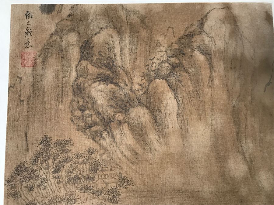 HUGE Collection Of 10 ORIGINAL Chinese Paintings In Embroidered Silk Album Stored Within A Rosewood Presentation Box - See All Photos [Photo 55]