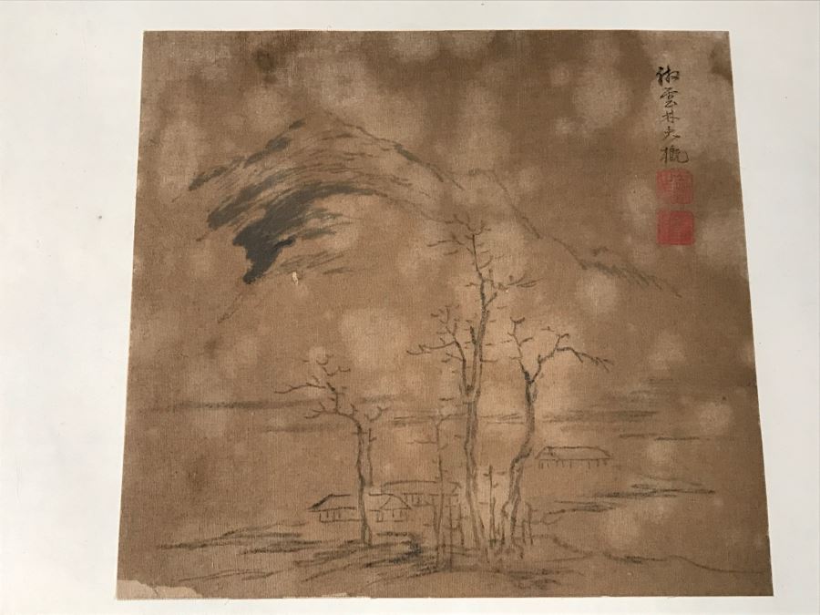 HUGE Collection Of 10 ORIGINAL Chinese Paintings In Embroidered Silk Album Stored Within A Rosewood Presentation Box - See All Photos [Photo 6]