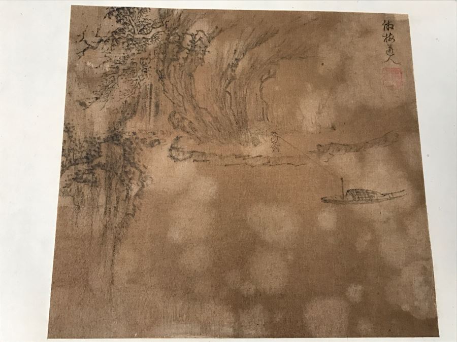 HUGE Collection Of 10 ORIGINAL Chinese Paintings In Embroidered Silk Album Stored Within A Rosewood Presentation Box - See All Photos [Photo 12]