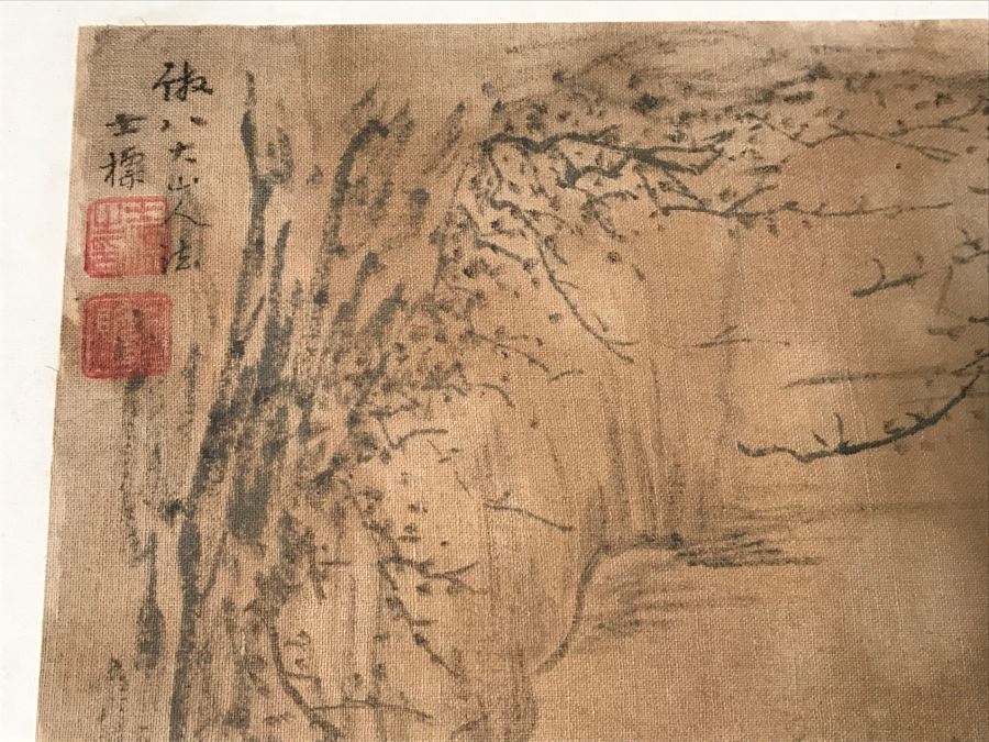 HUGE Collection Of 10 ORIGINAL Chinese Paintings In Embroidered Silk Album Stored Within A Rosewood Presentation Box - See All Photos [Photo 113]