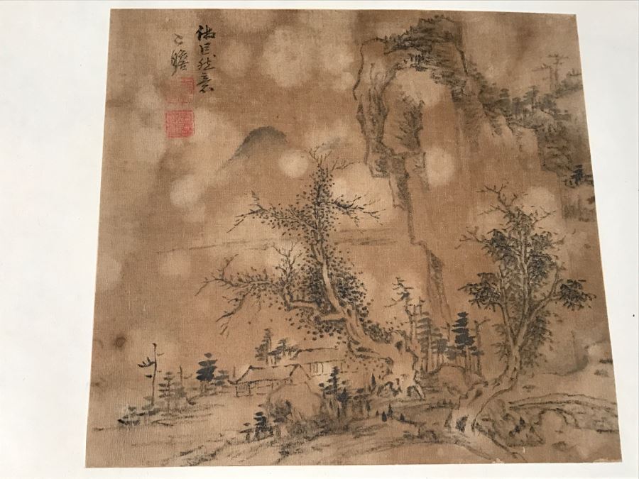 HUGE Collection Of 10 ORIGINAL Chinese Paintings In Embroidered Silk Album Stored Within A Rosewood Presentation Box - See All Photos [Photo 11]